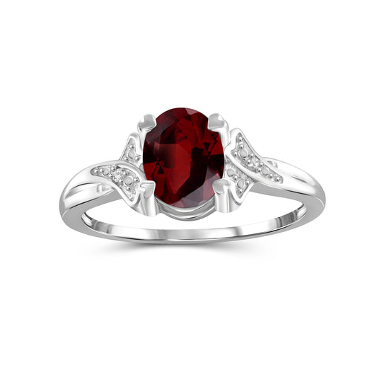 1.50 ct. T.G.W. Garnet Ring with Diamond Accent in Sterling Silver