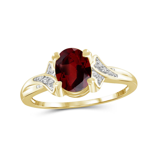 1.60 Carat Garnet Gemstone and Accent White Diamond 14K Gold-Plated Ring