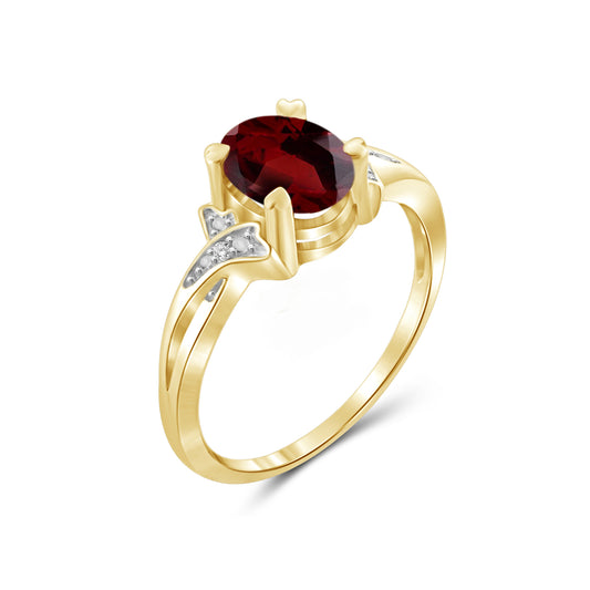 1.60 ct. T.G.W. Garnet Ring with Diamond Accent in 14K Gold over Silver