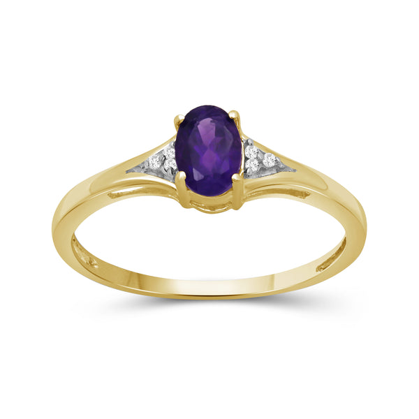 Amethyst Ring February Birthstone Jewelry – 1/2 Carat Amethyst 14K Gold Over Silver Ring Jewelry with White Diamond Accent – Gemstone Rings with Hypoallergenic 14K Gold Over Silver Band