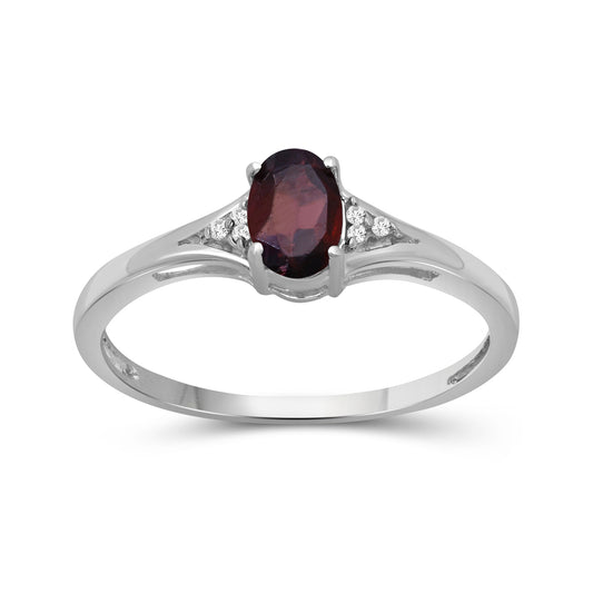 Birthstone Ring with Diamond Accent in Sterling Silver