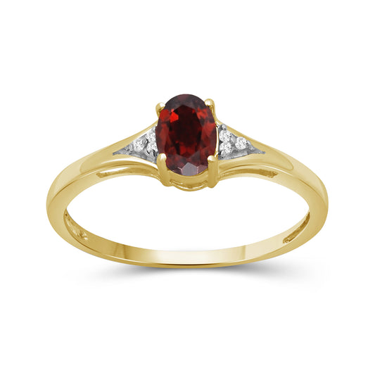 1/2 ct. T.G.W. Garnet Ring with Diamond Accent in 14K Gold over Silver