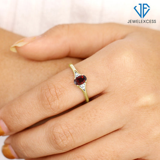1/2 ct. T.G.W. Garnet Ring with Diamond Accent in 14K Gold over Silver