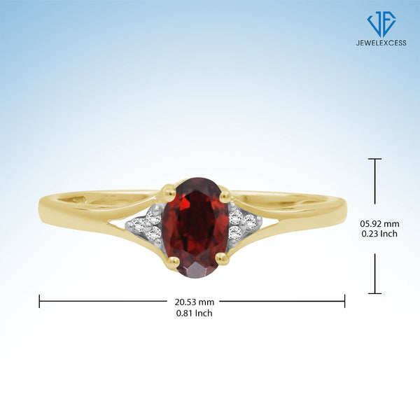 Garnet Ring January Birthstone Jewelry – 1/2 Carat Garnet 14K Gold Over Silver Ring Jewelry with White Diamond Accent – Gemstone Rings with Hypoallergenic 14K Gold Over Silver Band
