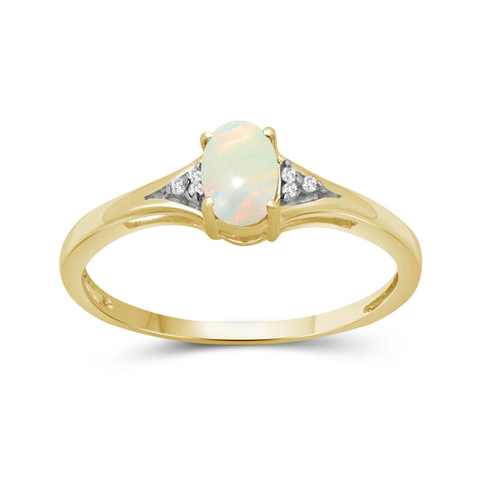 0.25 ct. T.G.W. Opal Ring with Diamond Accent in 14K Gold over Silver