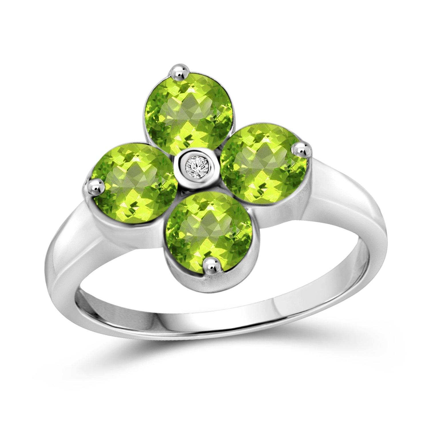 Gemstone & WhIte Diamond Ring in 0.925 Sterling Silver Or 14K Gold-Plated - Assorted Gemstone