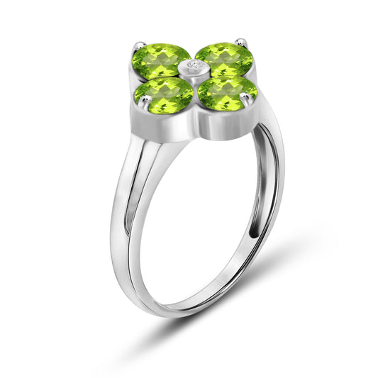 Peridot or Aquamarine Ring with Diamond Accent in Sterling Silver or 14K Gold over Silver