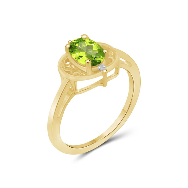 0.82 Carat T.G.W. Peridot Gemstone and Accent White Diamond 14K Gold-Plated Ring