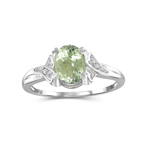 Green Amethyst  Ring Birthstone Jewelry – 1.30 Carat Green Amethyst  Sterling Silver Ring Jewelry with White Diamond Accent – Gemstone Rings with Hypoallergenic Sterling Silver Band