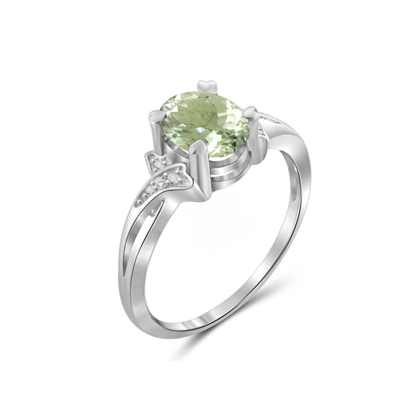 Green Amethyst  Ring Birthstone Jewelry – 1.30 Carat Green Amethyst  Sterling Silver Ring Jewelry with White Diamond Accent – Gemstone Rings with Hypoallergenic Sterling Silver Band