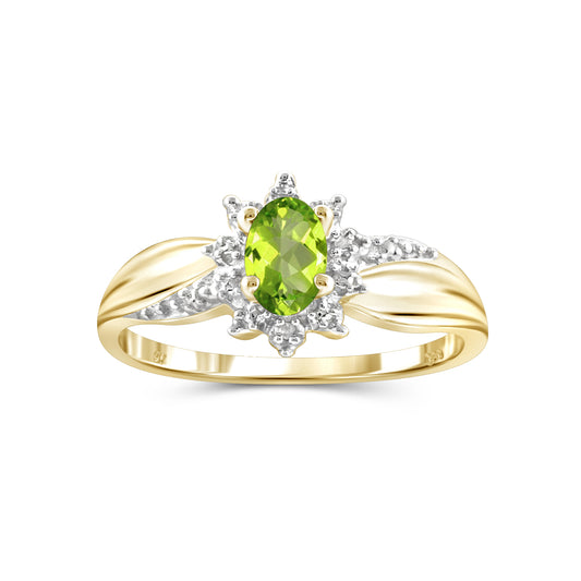 0.48 ct. T.G.W. Peridot Ring with Diamond Accent in 14K Gold over Silver