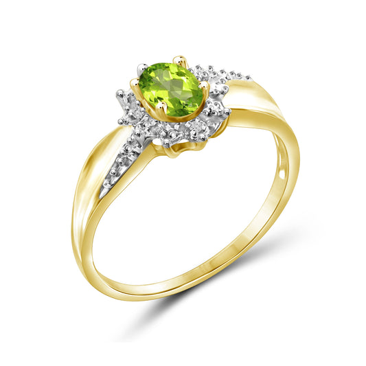 0.48 ct. T.G.W. Peridot Ring with Diamond Accent in 14K Gold over Silver
