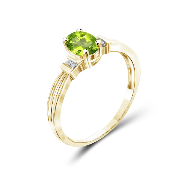 0.82 Carat T.G.W. Peridot Gemstone and 1/20 Carat White Diamond 14K Gold-Plated Ring