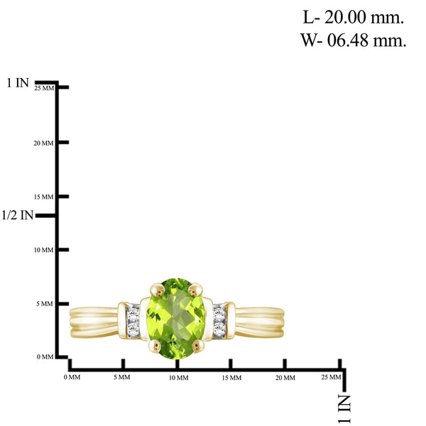 0.82 Carat T.G.W. Peridot Gemstone and 1/20 Carat White Diamond 14K Gold-Plated Ring