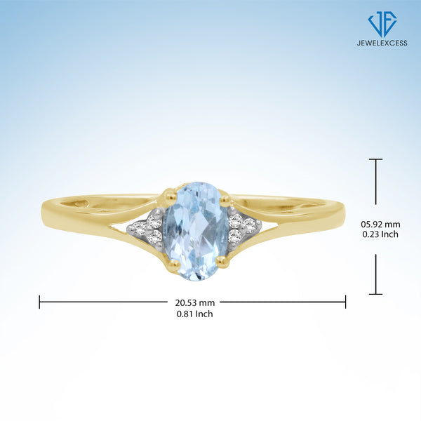 Sky Blue Topaz Ring December Birthstone Jewelry – 1/2 Carat Blue Topaz 14K Gold Over Silver Ring with White Diamond Accent – Gemstone Rings with Hypoallergenic 14K Gold Over Silver Band