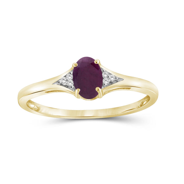 Ruby Ring Birthstone Jewelry – 0.50 Carat Ruby 14K Gold-Plated Ring Jewelry with White Diamond Accent – Gemstone Rings with Hypoallergenic 14K Gold-Plated Band