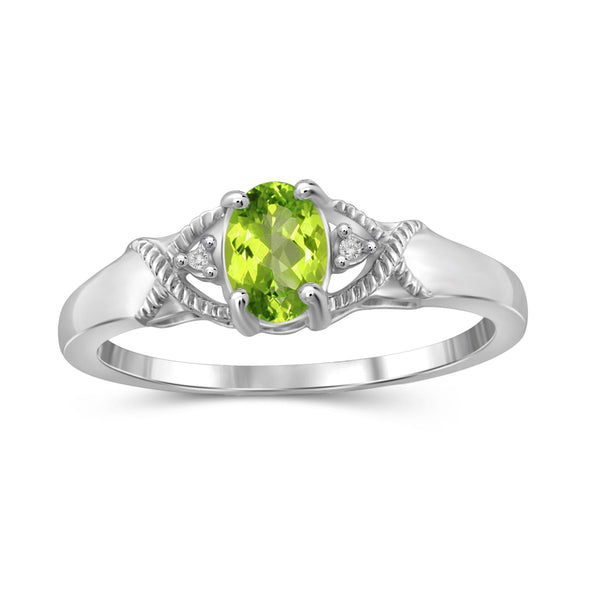 Peridot Ring Birthstone Jewelry – 0.50 Carat Peridot 0.925 Sterling Silver Ring Jewelry with White Diamond Accent – Gemstone Rings with Hypoallergenic 0.925 Sterling Silver Band
