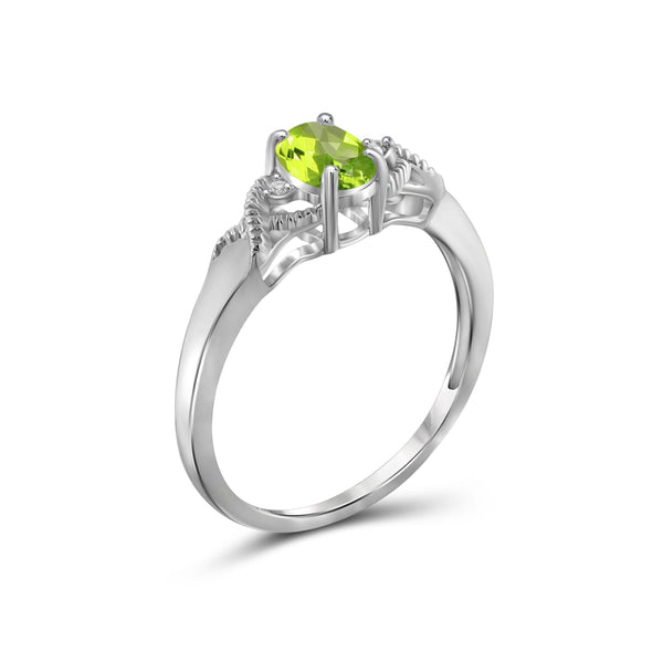Peridot Ring Birthstone Jewelry – 0.50 Carat Peridot 0.925 Sterling Silver Ring Jewelry with White Diamond Accent – Gemstone Rings with Hypoallergenic 0.925 Sterling Silver Band