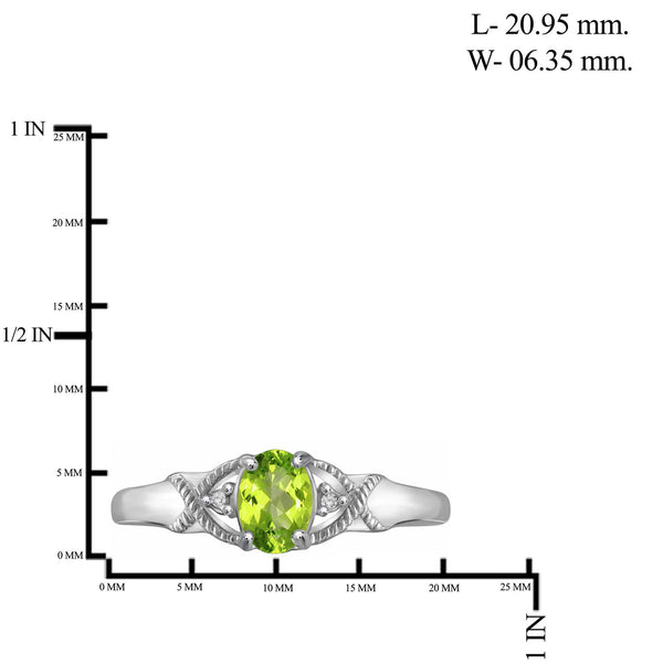 Peridot Ring Birthstone Jewelry – 0.50 Carat Peridot 0.925 Sterling Silver Ring Jewelry with White Diamond Accent – Gemstone Rings with Hypoallergenic 0.925 Sterling Silver Band