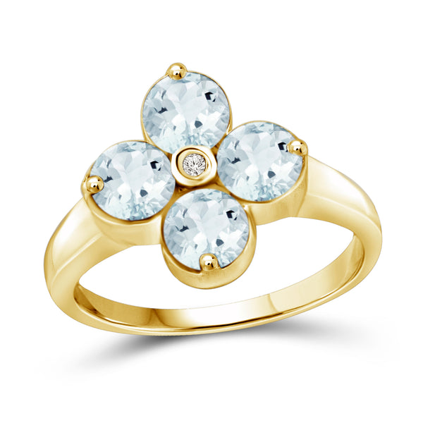 Gemstone & WhIte Diamond Ring in 0.925 Sterling Silver Or 14K Gold-Plated - Assorted Gemstone