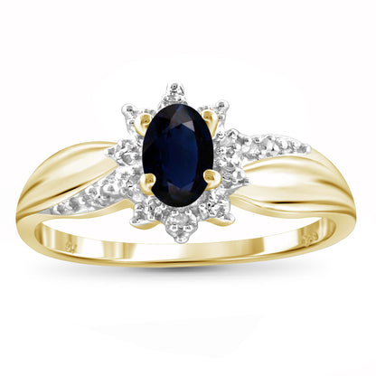 0.75 ct. T.G.W. Sapphire Ring with Diamond Accent in 14K Gold over Silver