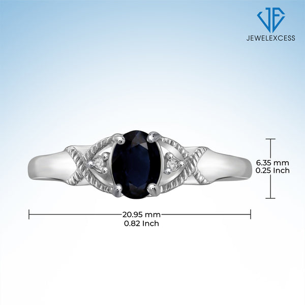 Sapphire Ring Birthstone Jewelry – 0.75 Carat Sapphire 0.925 Sterling Silver Ring Jewelry with White Diamond Accent – Gemstone Rings with Hypoallergenic 0.925 Sterling Silver Band
