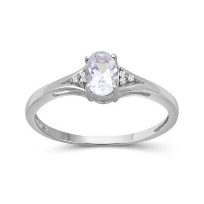 Birthstone Ring with Diamond Accent in Sterling Silver