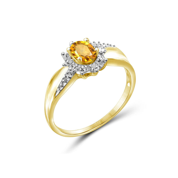 Citrine Ring Birthstone Jewelry – 0.50 Carat Citrine 14K Gold-Plated Ring Jewelry with White Diamond Accent – Gemstone Rings with Hypoallergenic 14K Gold-Plated Band