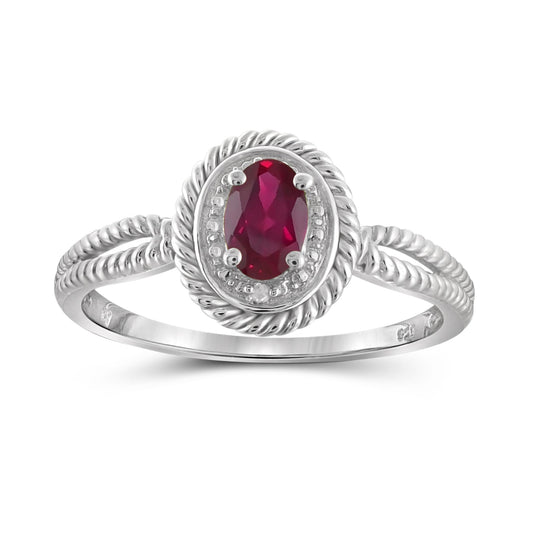 0.48 ct. T.G.W. Ruby Ring with Diamond Accent in Sterling Silver
