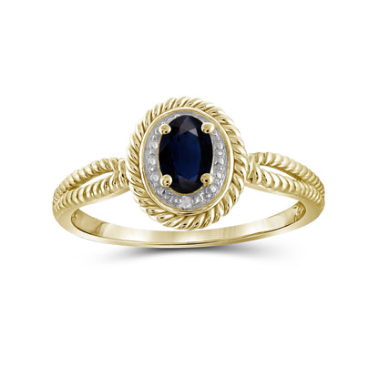 0.75 ct. T.G.W. Sapphire Ring with Diamond Accent in 14K Gold over Silver