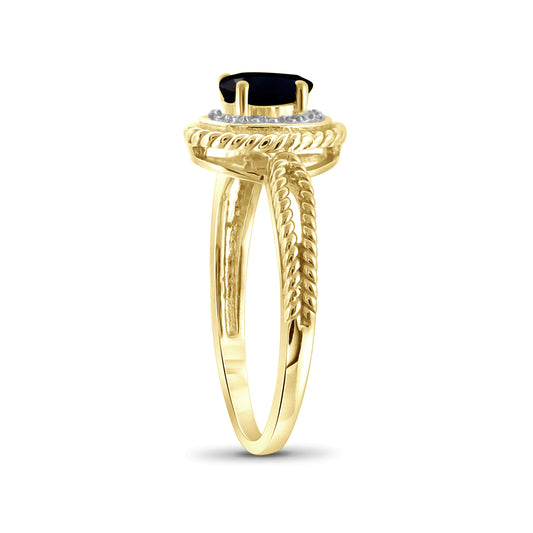 0.75 ct. T.G.W. Sapphire Ring with Diamond Accent in 14K Gold over Silver