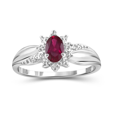 0.48 Carat T.G.W. Ruby Gemstone and Accent White Diamond Sterling Silver Ring
