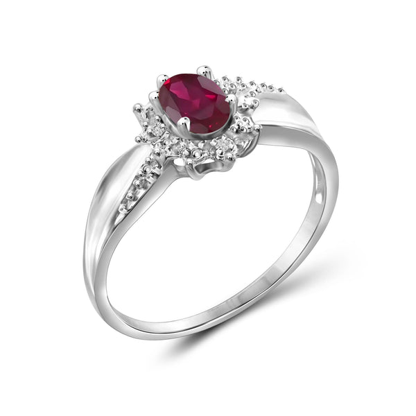 0.48 Carat T.G.W. Ruby Gemstone and Accent White Diamond Sterling Silver Ring
