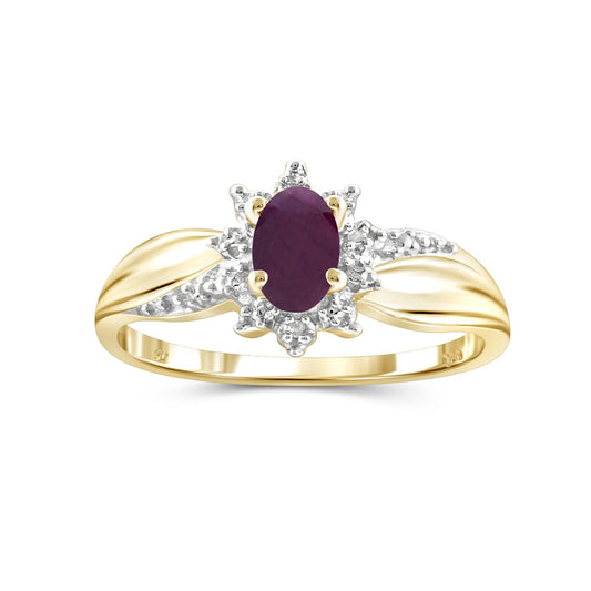 0.48 ct. T.G.W. Ruby Ring with Diamond Accent in 14K Gold over Silver