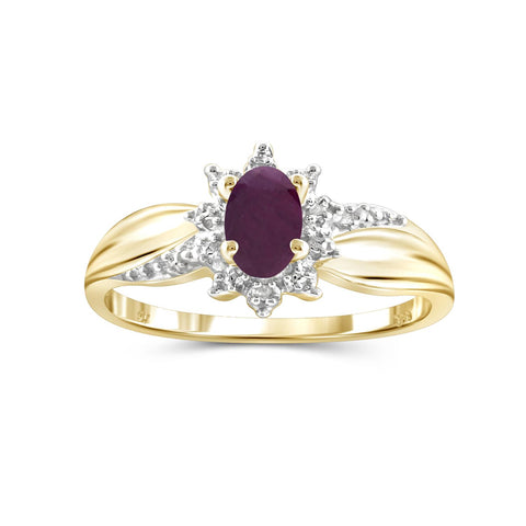 0.48 Carat T.G.W. Ruby Gemstone and Accent White Diamond 14K Gold-Plated Ring