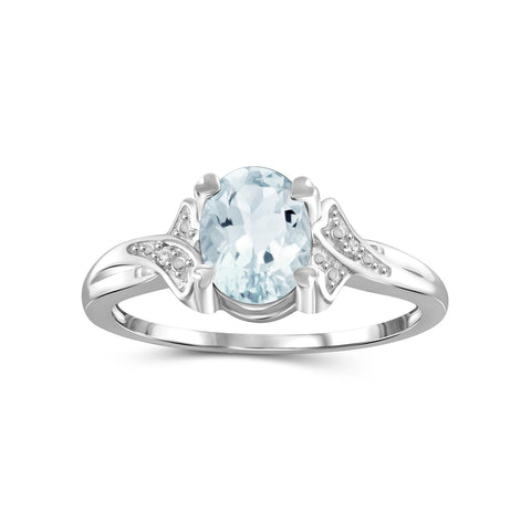 1 1/7 Carat T.G.W. Aquamarine And White Diamond Accent Sterling Silver Ring