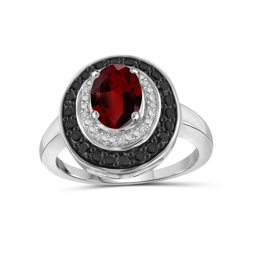 1.60 ct. T.G.W. Garnet & 1/7 ct. T.W. Black & White Diamond Ring in Sterling Silver