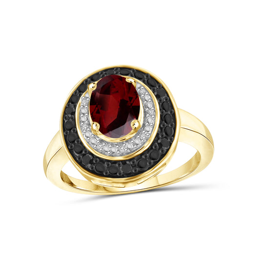 1.60 ct. T.G.W. Garnet & 1/7 ct. T.W. Black & White Diamond Ring in 14K Gold over Silver