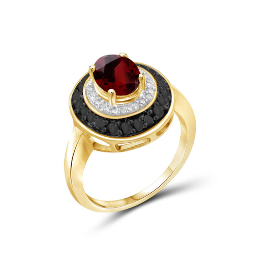 1.60 ct. T.G.W. Garnet & 1/7 ct. T.W. Black & White Diamond Ring in 14K Gold over Silver