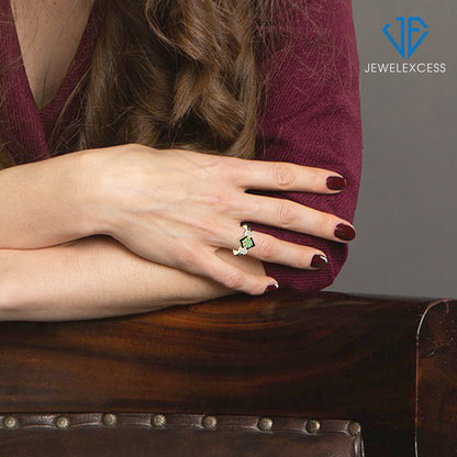 1 1/2 ct. T.G.W. Emerald 3-Piece Jewelry Set with Black & White Diamond Accent in 14K Gold over Silver
