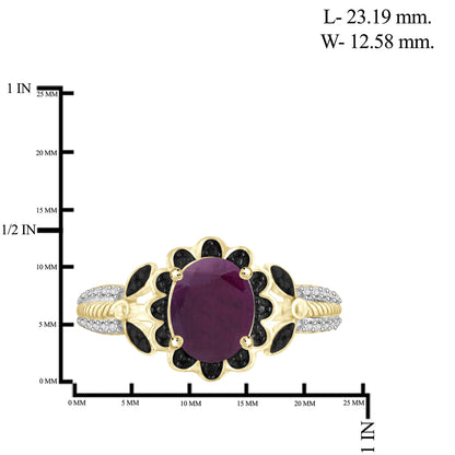 6 3/4 ct. T.G.W. Ruby & 1/20 ct. T.W. Black & White Diamond 3-Piece Jewelry Set in 14K Gold over Silver