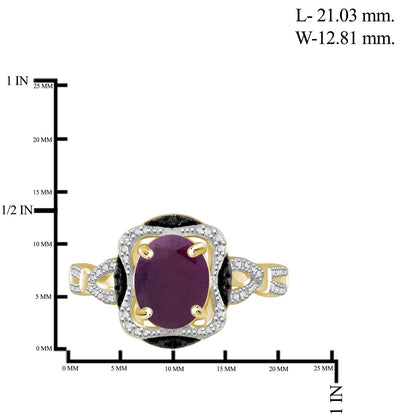 6 3/4 ct. T.G.W. Ruby & 1/20 ct. T.W. Black & White Diamond 3-Piece Jewelry Set in 14K Gold over Silver