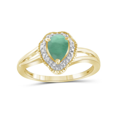 0.75 ct. T.G.W. Emerald Ring with Diamond Accent in 14K Gold over Silver
