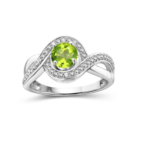Peridot Ring Birthstone Jewelry – 0.75 Carat Peridot Sterling Silver Ring Jewelry with White Diamond Accent – Gemstone Rings with Hypoallergenic Sterling Silver Band