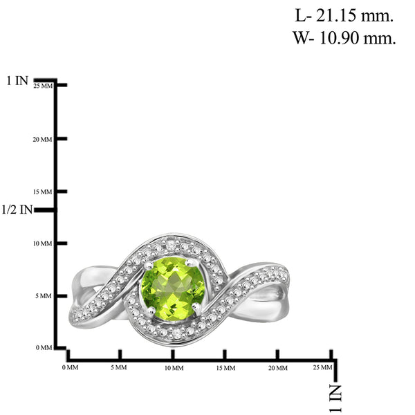 Peridot Ring Birthstone Jewelry – 0.75 Carat Peridot Sterling Silver Ring Jewelry with White Diamond Accent – Gemstone Rings with Hypoallergenic Sterling Silver Band