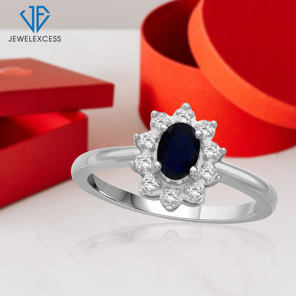 5/8 ct. T.G.W. Sapphire & White Topaz Ring in Sterling Silver