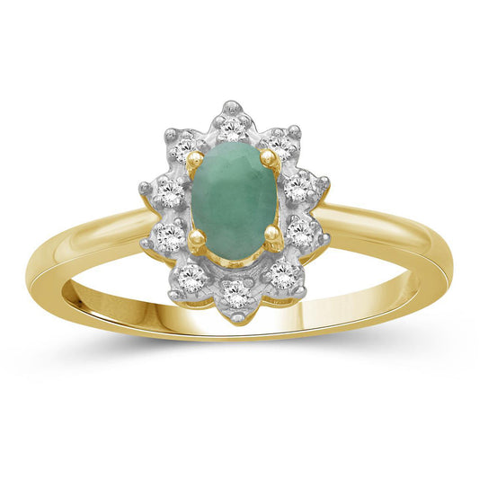 0.44 ct. T.G.W. Emerald Ring with White Topaz Accents in 14K Gold over Silver