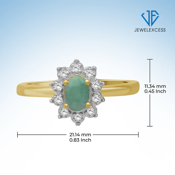 Emerald May Birthstone Jewelry – 0.44 Carat Emerald 14K gold over Silver Ring Jewelry with White Topaz Accent – Gemstone Rings with Hypoallergenic Sterling Silver Band