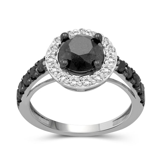3 ct. T.W. Black & White Diamond Halo Ring in Sterling Silver