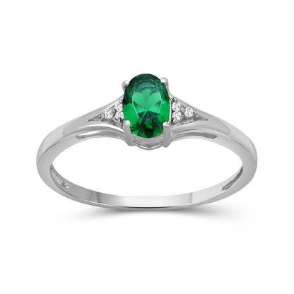 Birthstone Ring with Diamond Accent in Sterling Silver